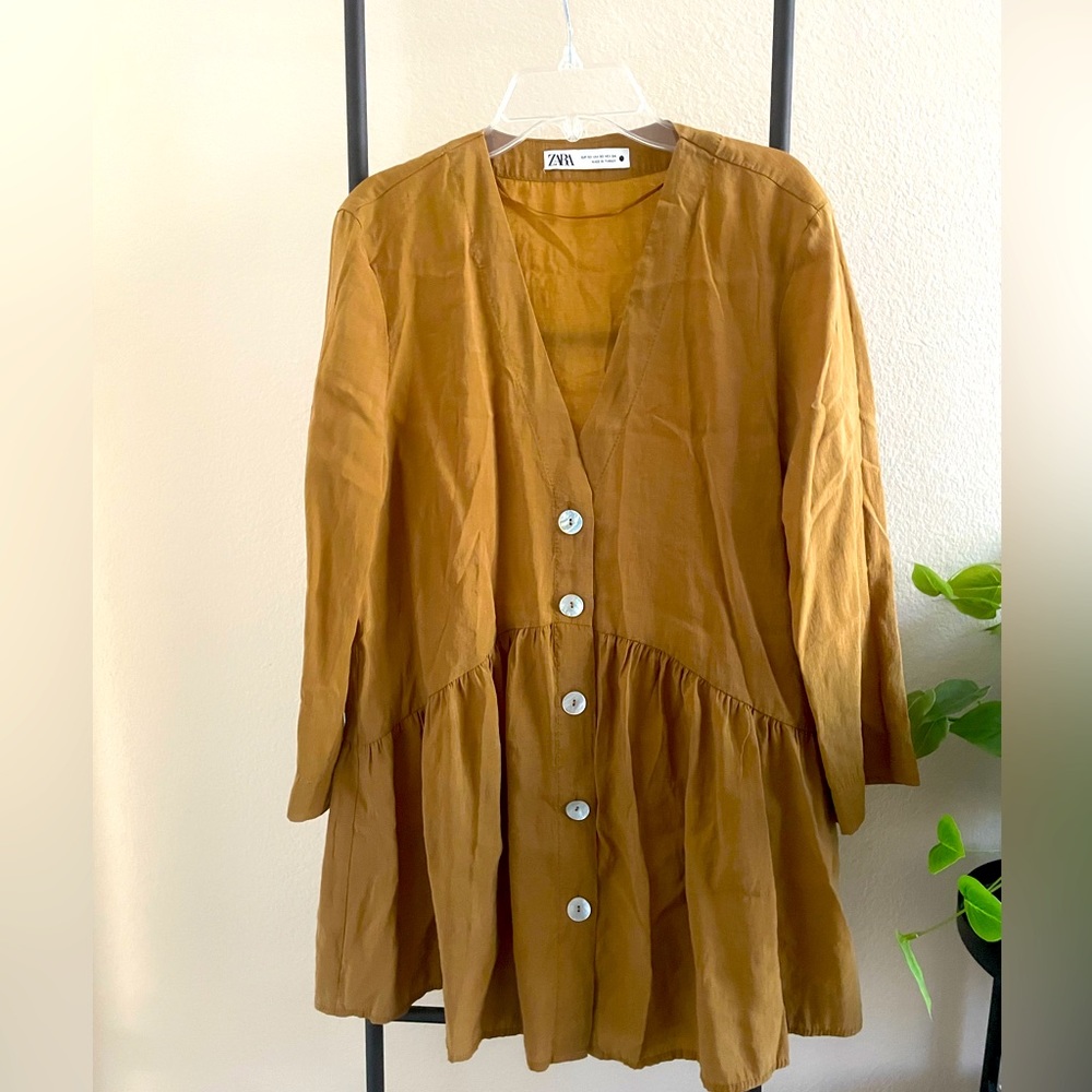 Zara Mustard / Rust Linen Tunic - Size XS